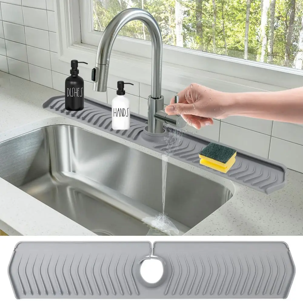 

Silicone Faucet Handle Drip Catcher Tray, Sink Splash Guard Behind Faucet Protector Mat for Kitchen, Kitchen Sink Splash Guard