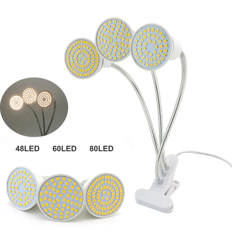 

80LED 3 Head Full Spectrum Sunlight Flower Plant Grow Light Phyto Lamp Desk Clip Fitolamp Indoor Veg Growbox Greenhouse B4