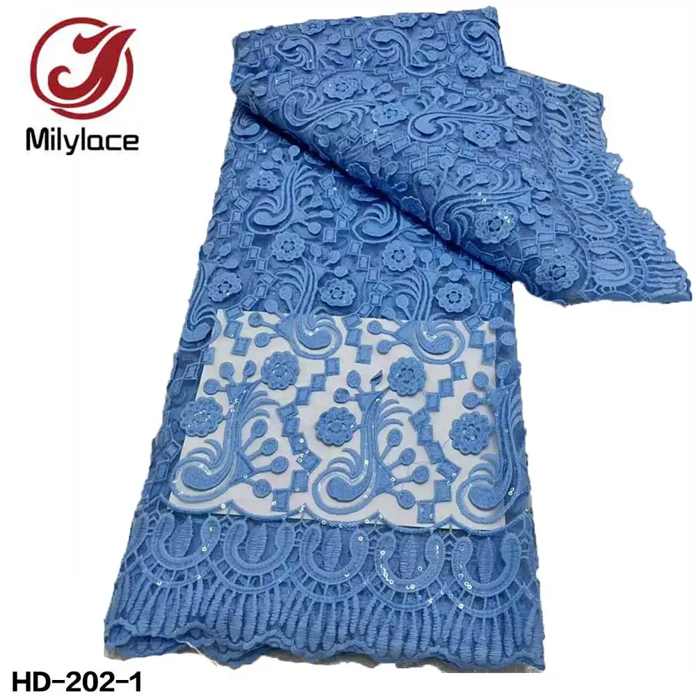 

Luxury african lace fabric 2022 high quality lace Sequins and Embroidered nigeria dresses for women lace fabric 5 yards HD-202