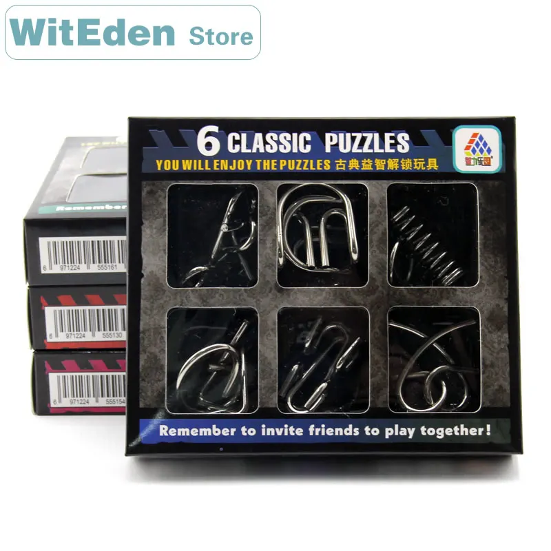 Фото 3D Metal Wire Puzzles 6PCS/Sets Intelligence Buckle Classic Knot 9 Ring Interlocking IQ Brain Teaser Antistress Toys For Kids №1