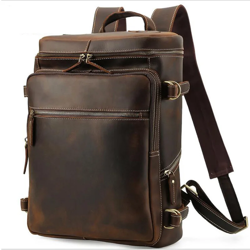 

Crazy Horse leather Men Backpack Daypack genuine leather large capacity Laptop bag man travel backpack roomy school bag