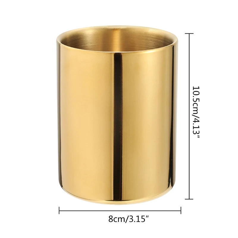 Stainless Steel Pen Holder Gold Pen Cup Metal Vase for Teachers Students Adults