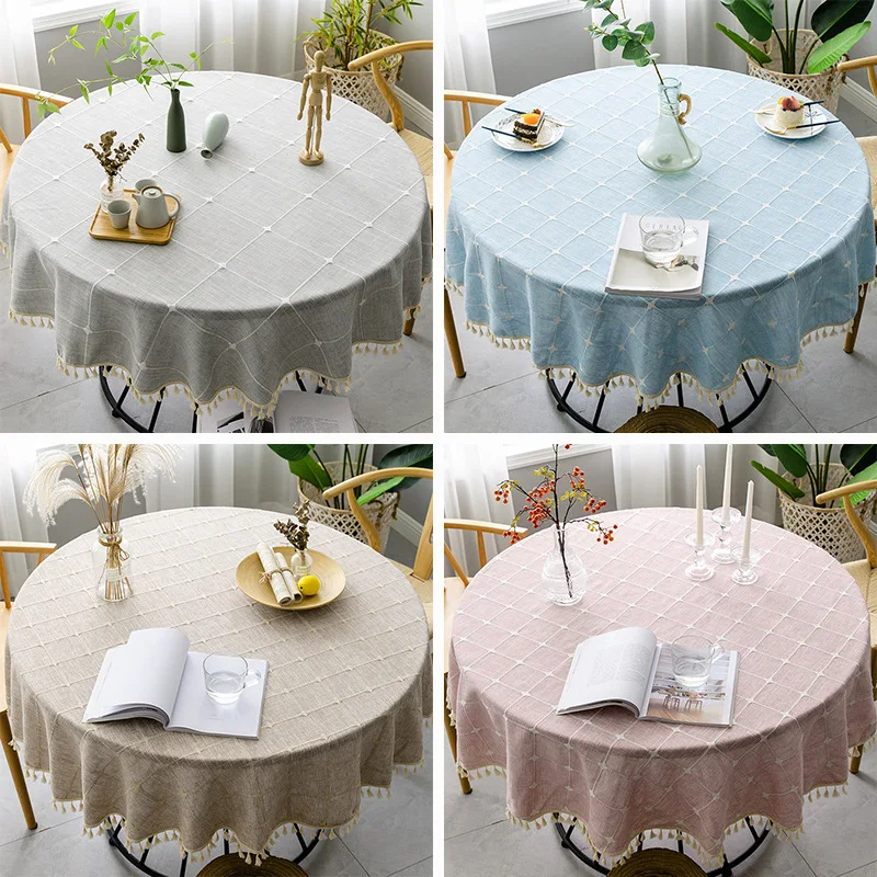 

Plain Linen Round Tablecloth With Tassel Table Cloth Cover For Dining Coffee Living Room Home Obrus Tafelkleed mantel de mesa