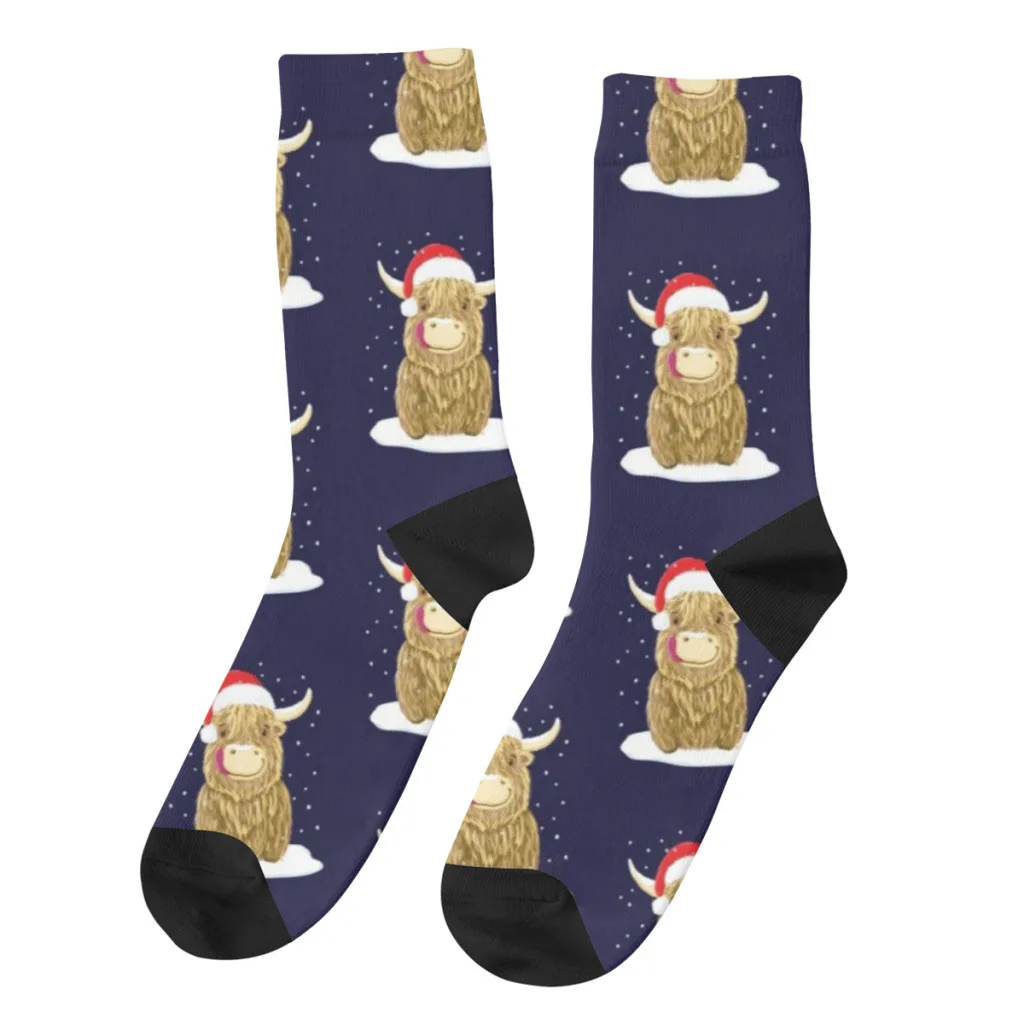 

Scottish Highland Cow In The Christmas Snow Santa Claus Christmas stocking stuffers Gift For Men and Women Teens Socks