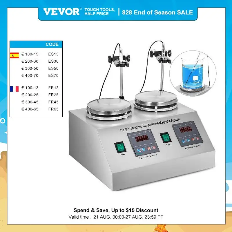 VEVOR 1/2/4/6 Heads Magnetic Agitador With Hot Plate Vortex Electric Shaker Mixer Portable Blender Stirrer Bar for Chemical Lab