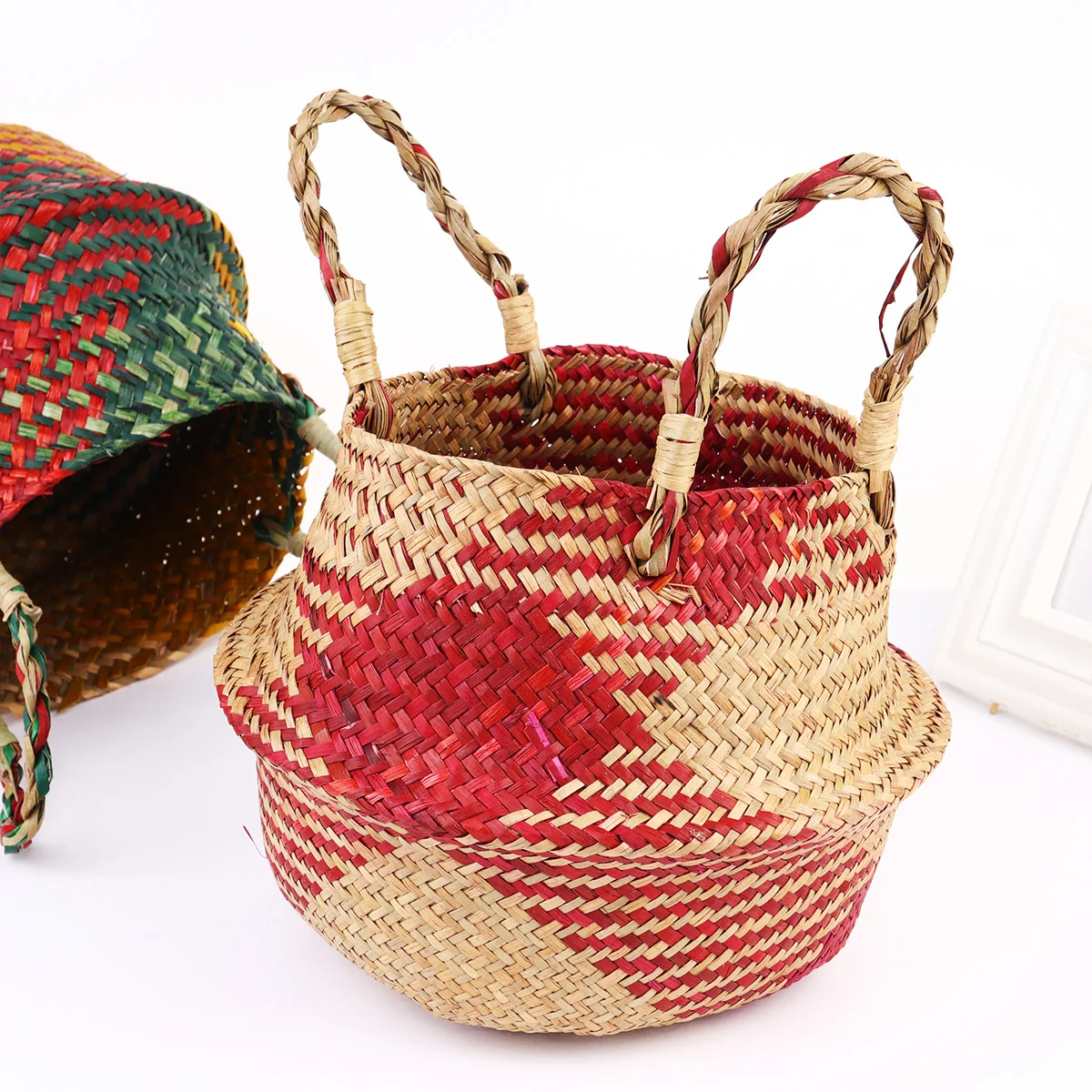 

Seagrass Storage Baskets Woven Straw Large Laundry Handles Plant Pot Cover Home Bathroom Mixed Color Flower Vases