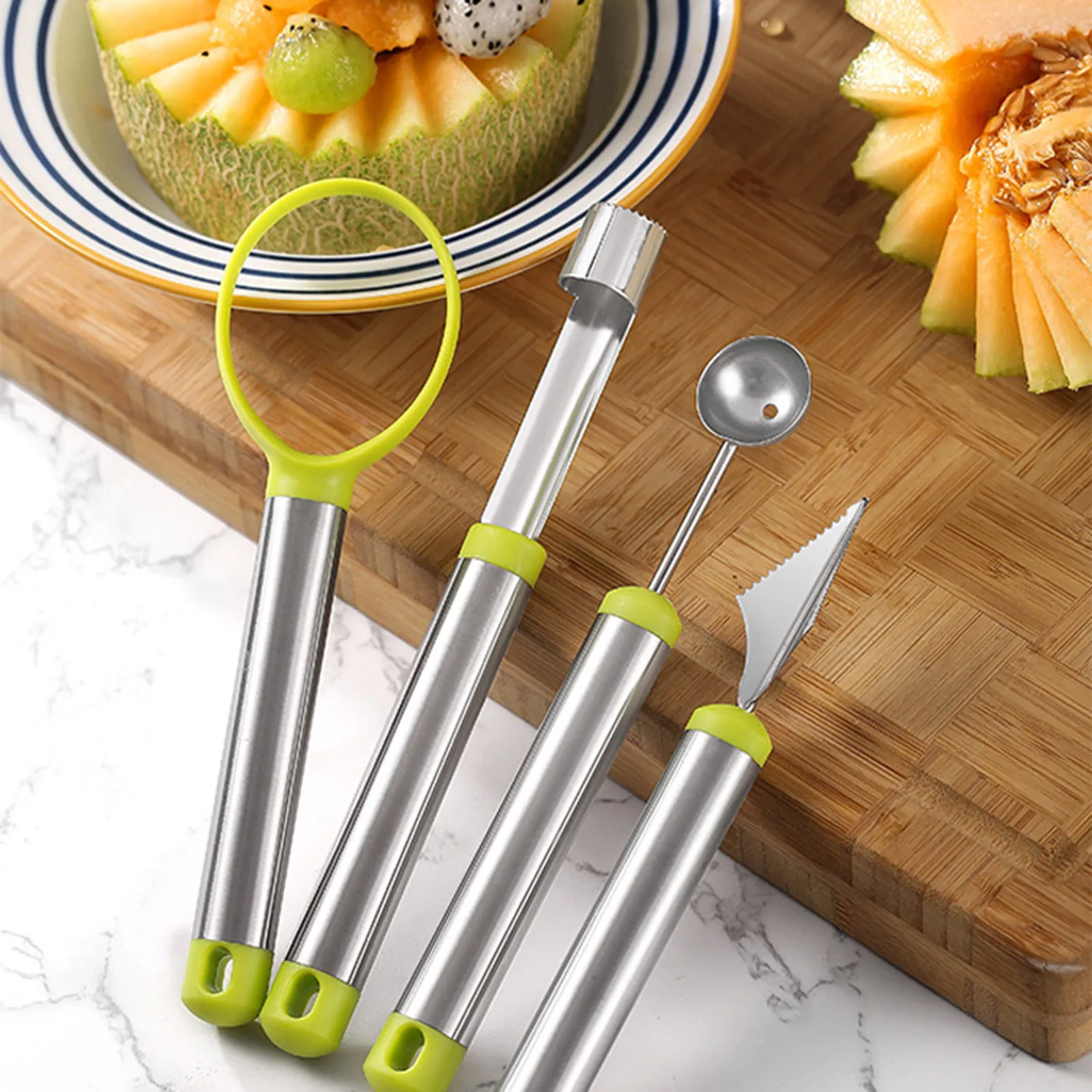 

2 in1 Stainless Steel Double-end Melon Baller Scoop Fruit Spoon Ice Cream Sorbet Bakeware Cooking Vegetable Tool Kitchen Gadgets
