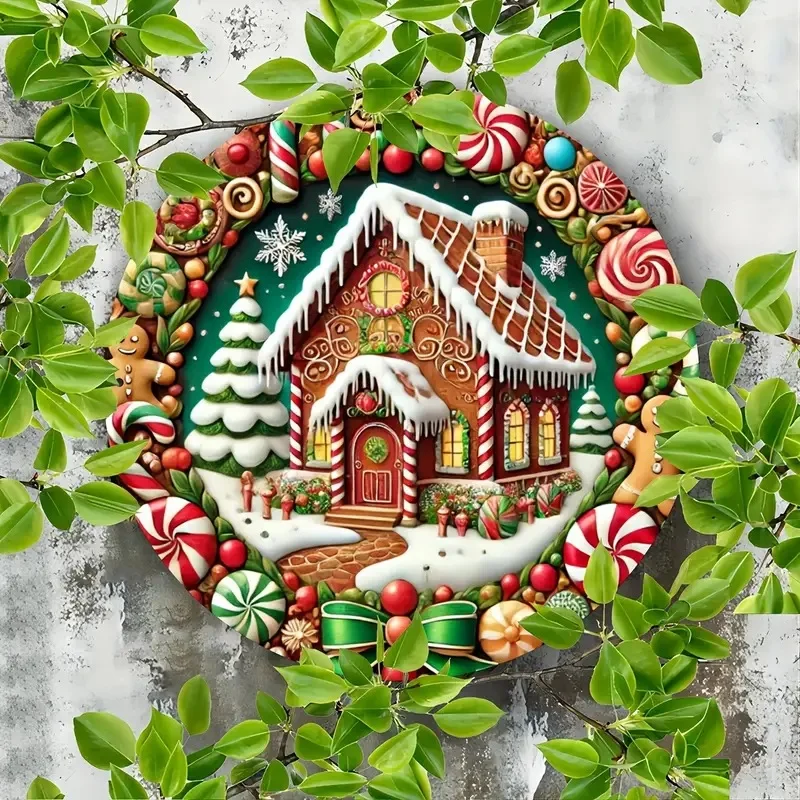 Рождественская дверная табличка деревянный пряник конфета дом узор веселый