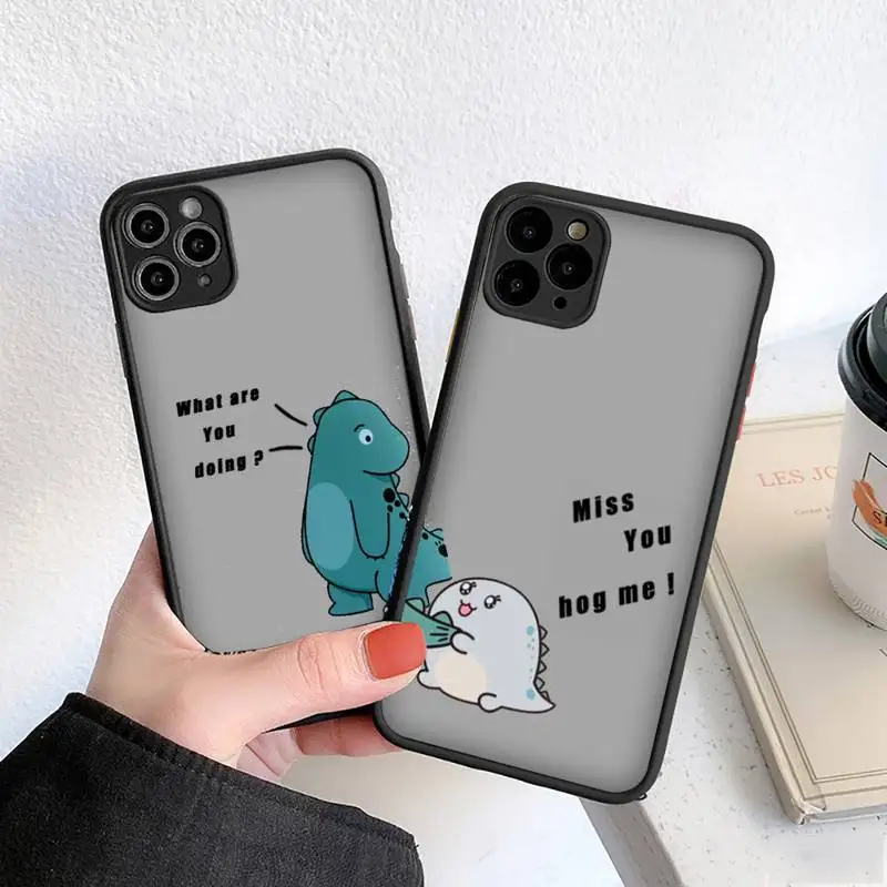 

Cute Cartoon Dinosaur Couple Phone Case For iphone 13 12 11 8 7 plus mini x xs xr pro max matte transparent cover