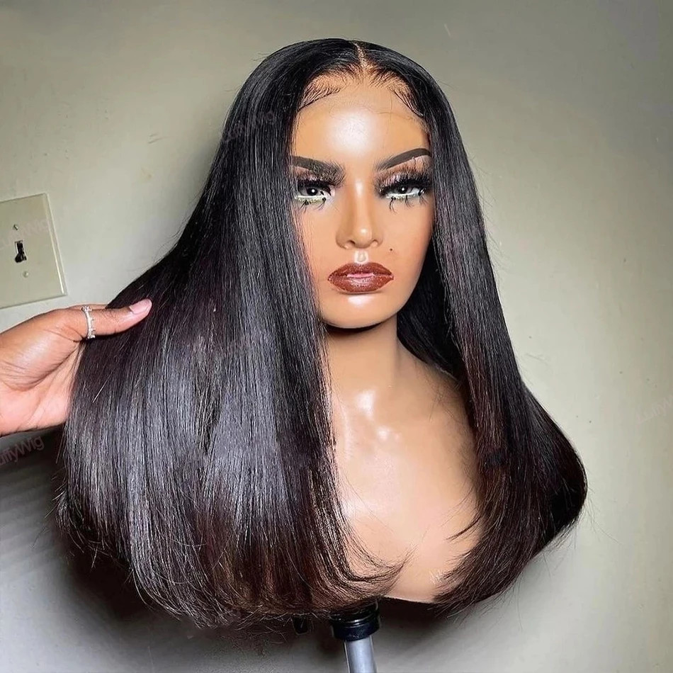 

Smooth Silky Straight Hair 13x6 Lace Front Wig Black 180% For Black Women Middle Part Wigs Fiber Hair HD Lace Wigs With BabyHair