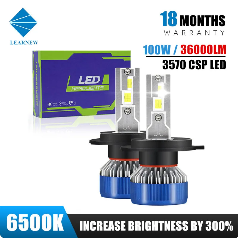 

LEARNEW H4 LED Headlight H7 LED H11 Car Headlamps H1 LED 12V 6500K 100W 36000LM 9005/HB3 9006/HB4 Auto Fog Light Bulbs