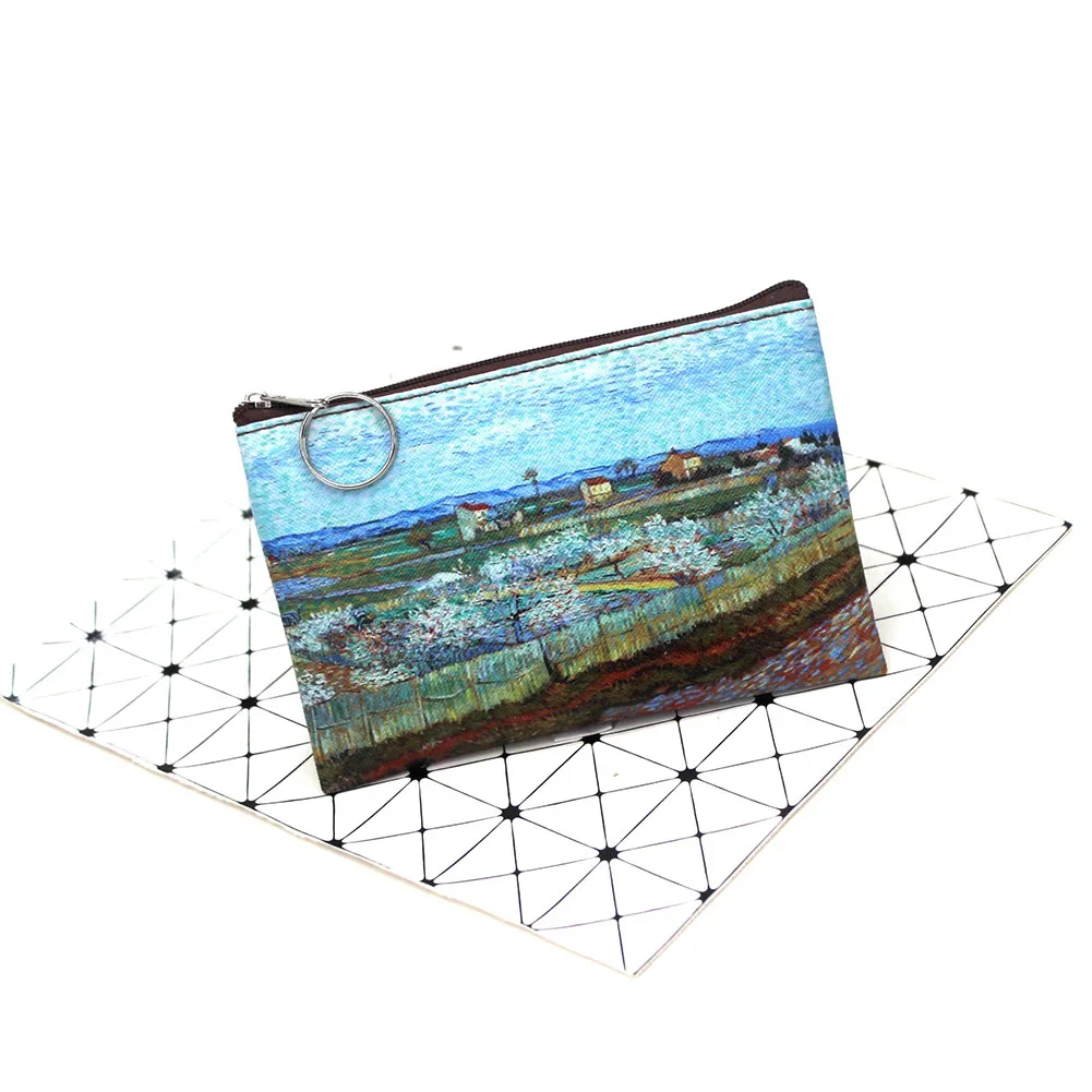 1 Pcs Mini Vintage Oil Painting Coin Purse Women Girls Fashion Printed PU Wallet Lipstick Portable Money Purse Pocket Bag New