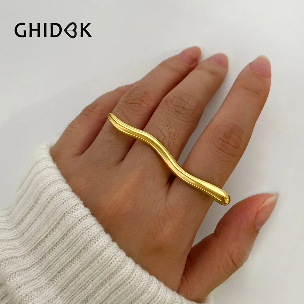 Фото GHIDBK водонепроницаемые Позолоченные волнистые металлические линии геометрической формы, минималистичные уникальные украшения из нержавеющей стали в стиле панк №1