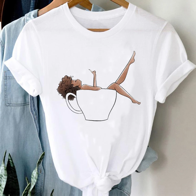 

T-shirts Women Cartoon Coffee Lover Funny Summer Short Sleeve Fashion Trend Graphic T Tshirt Top Lady Print Travel Tee T-Shirt