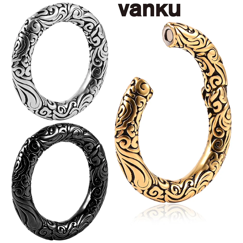 

Vanku 2pcs Stretched Stainless Punk Round Pattern Hoops Ear Weights for Steel Ear Expander Body Piercing Tunnel ear Jewelry