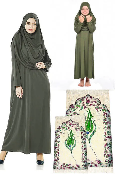 IQRAH Mother Girl One-Piece Prayer Gown Prayer Rug Set 2