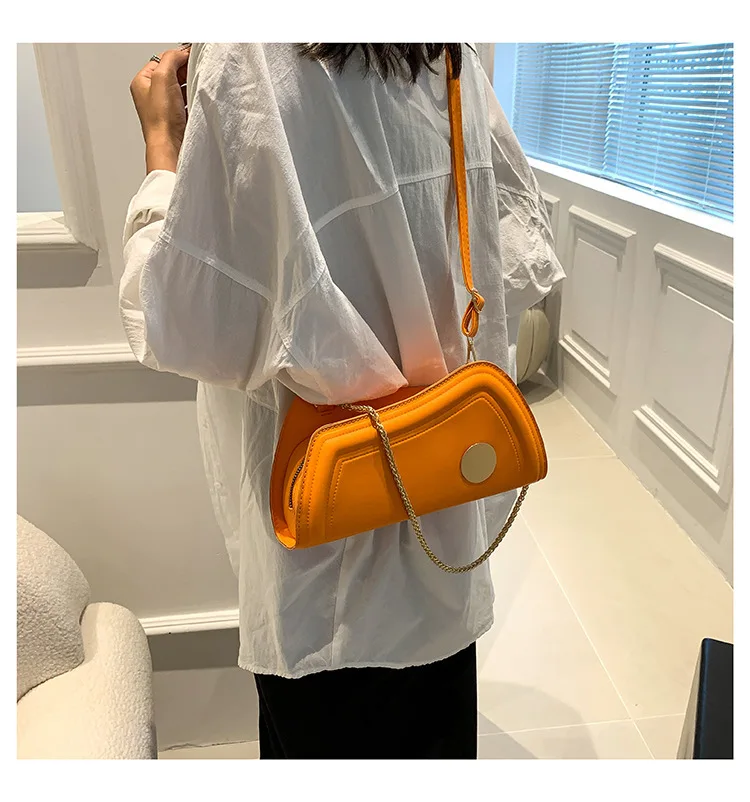 

New Women's Fashion Handbags Retro Solid Color PU Leather Chain Shoulder Underarm Bag Casual Women Hobos Ins Trendy Handbags