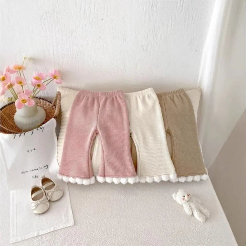 Расклешенные брюки из хлопка и флиса для новорожденных девочек свободные