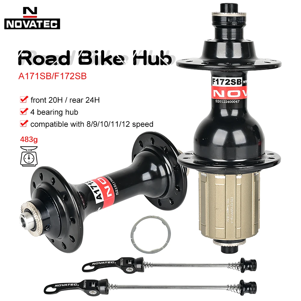Novatec Road Bicycle Hub Front 20H Rear 24H Quick Release Folding Bike Hub Disc 4 Sealed Bearings for 8-9-10-11-12 speeds