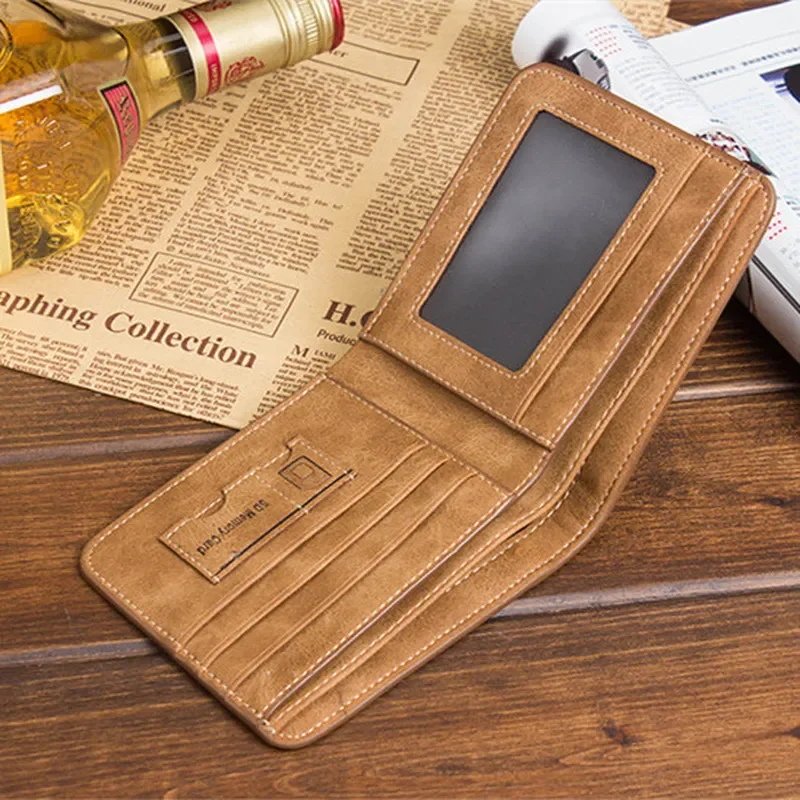 Men's Leather Bifold Wallet Slim Hipster Cowhide Credit Card/ID Holders and Inserts Coin Purses Luxury Business Mens Wallet