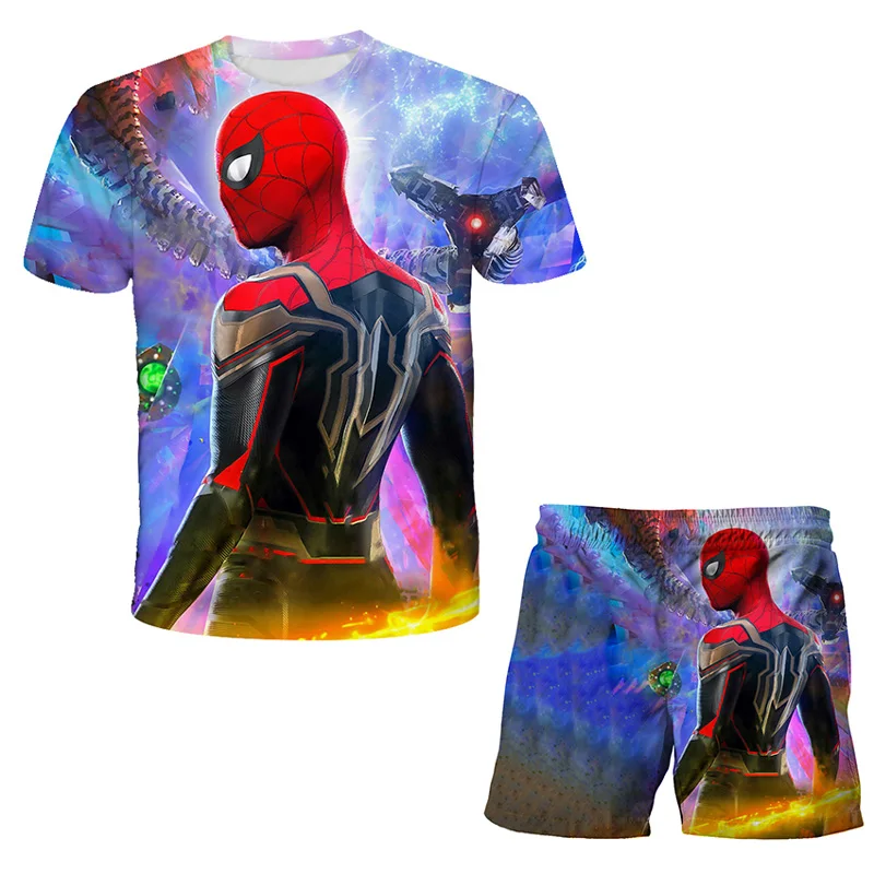 

2022 Superhero Spidermαn T-Shirt Set Kids Boys Clothes Anime Clothing Kids Tops + Shorts 3 4 5 6 9 10 11-14 Years Old Set