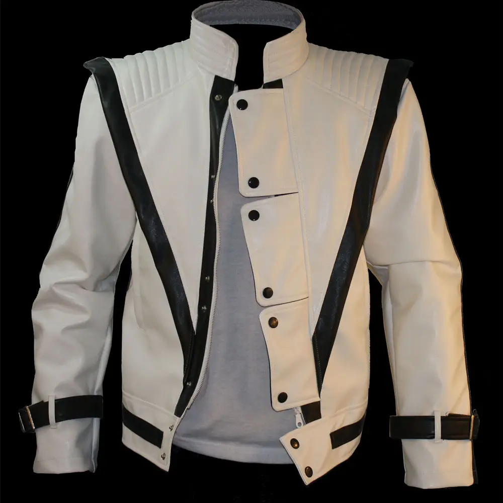 MJ Clothing Michael Jackson Thriller Jacket White Leather MV show US Star Imitation English Military Retro