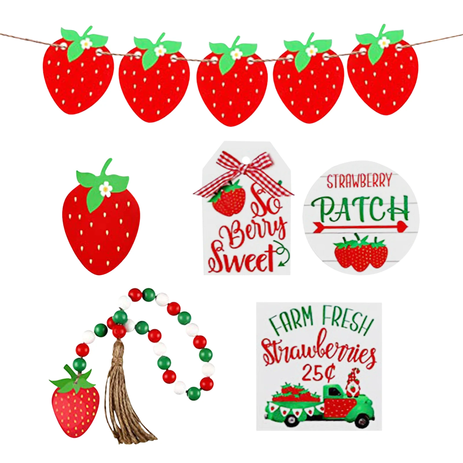 

Strawberry Tiered Tray Decor Farmhouse Wood Tier Tray Summer Decors Rustic Tray Home Ornament For Living Room Kitchen Party