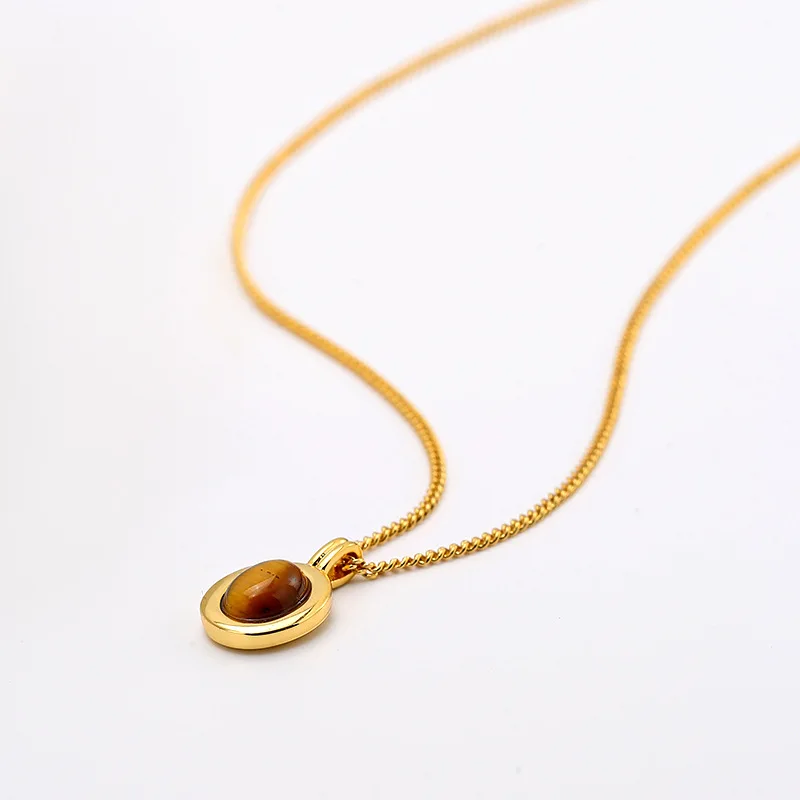 

LONDANY necklace Vintage natural tiger eye stone long necklace gold-plated simple and fashionable advanced collarbone chain