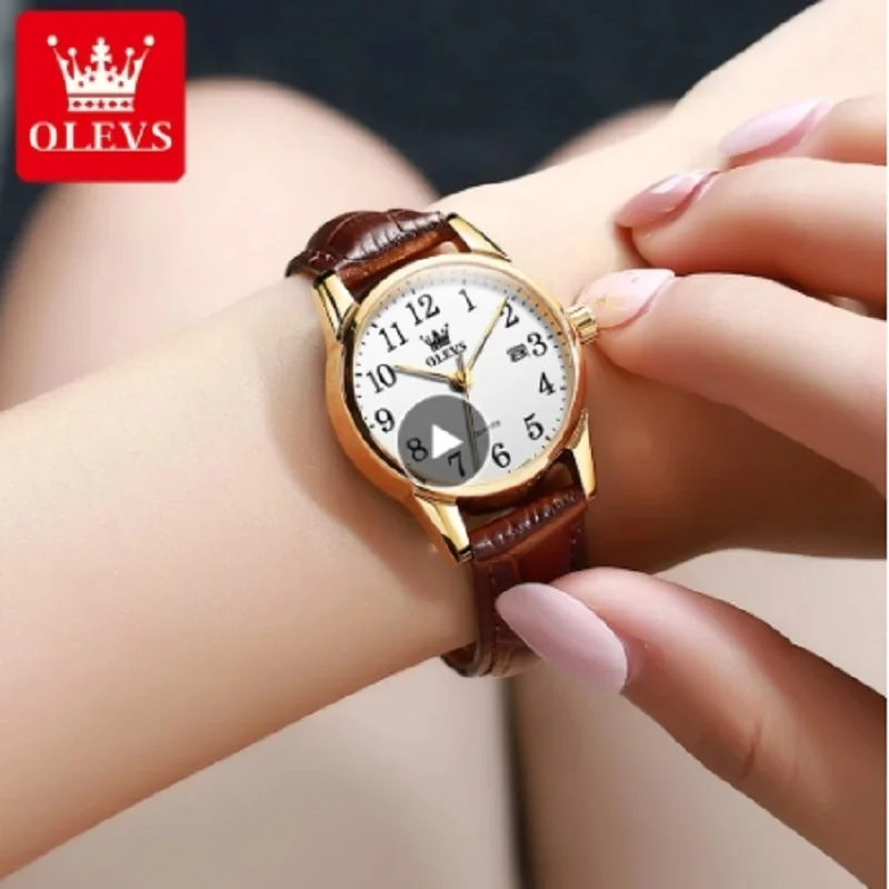 

OLEVS Top Brand Quartz Watch For Women 50M Waterproof GMT Watches Women's Sports Leather Strap Men Wristwtach Ultrathin