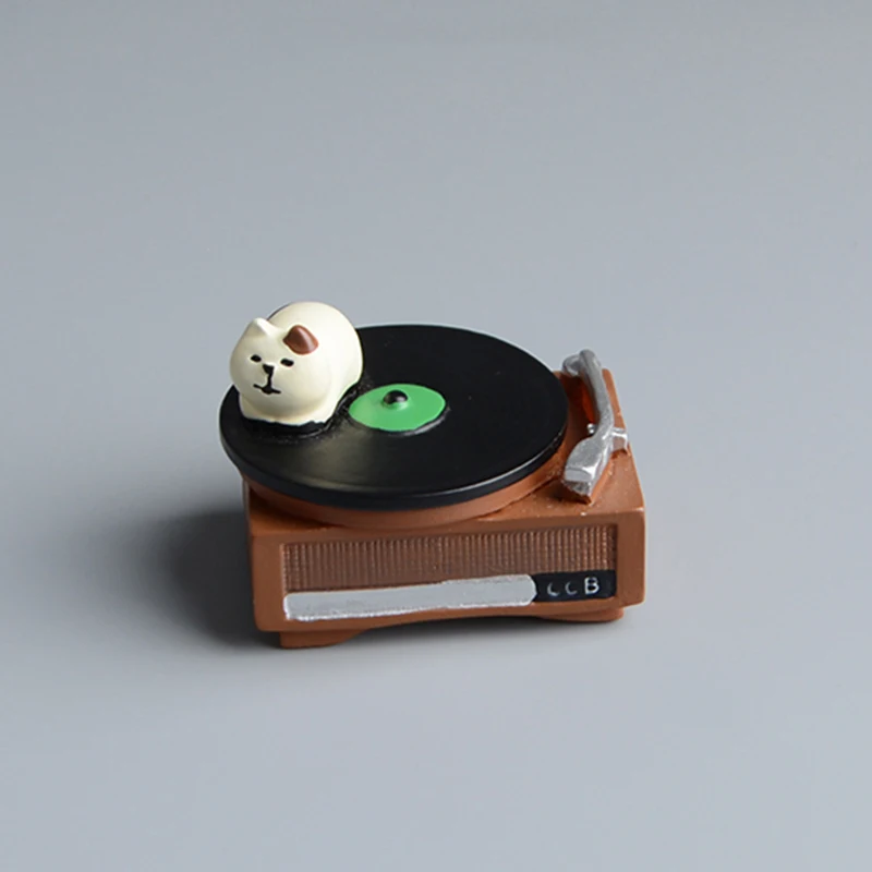 Japanese Anime Kiki Black Cat Jiji Kitten Model Mini Figures Record Player Dollhouse Ornament for Children Toys Birthday Gifts