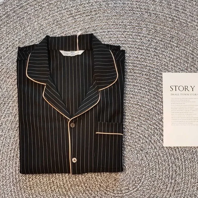 QWEEK Striped Pajama Set Women Autumn Brief Set Two Piece Pijama Sleepwear Winter Pyjamas Couple Bedroom Loungewear Home Clothes