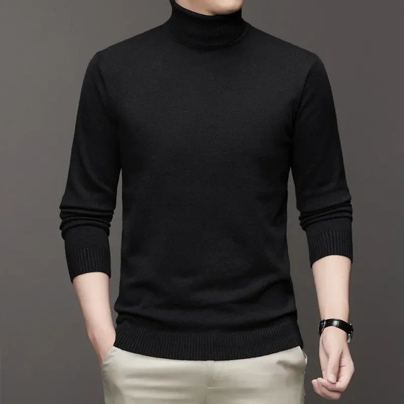 Men's Polo/Turtle Neck Sweater Slimming Smooths Your Silhouette Black Inner Solid Color Knitted Top Long Sleeve Base Layer