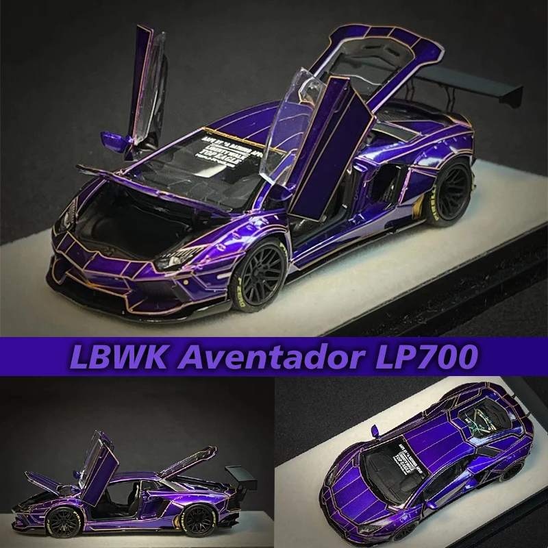 

PGM 1:64 LBWK Aventador LP700 Full Door Opening Purple Crackle Pattern Alloy Diorama Car Model Collection Miniature Carros Toys