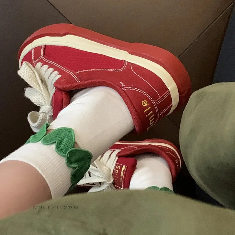 New Red Canvas Shoes Vintage Fashion Women's Sport Shoes Y2k Summer Versatile Sneakers Popular Casual Board Shoes Lace-up Shoes