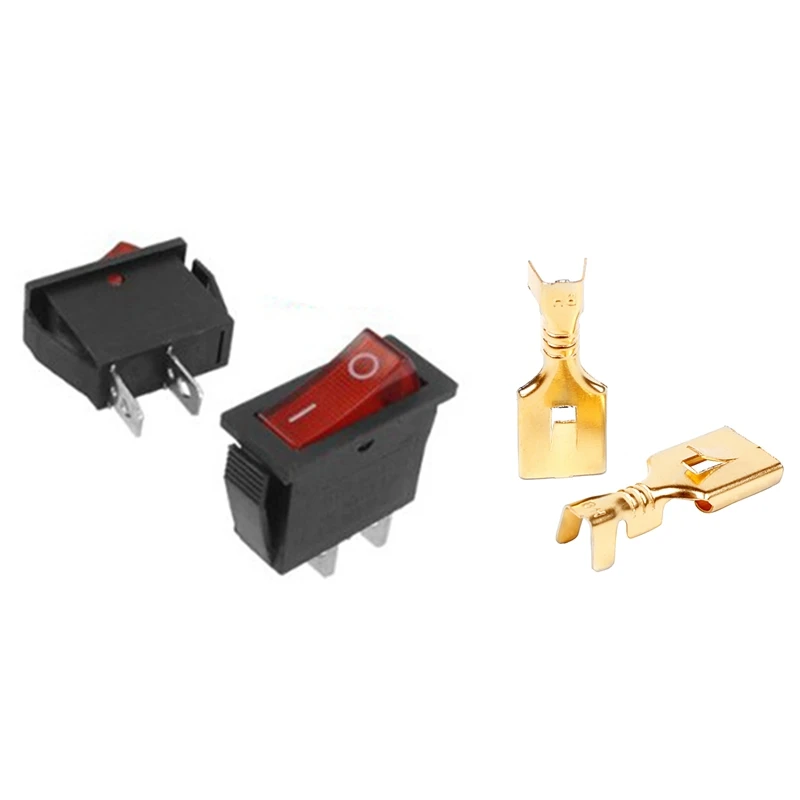 

5 Pcs 2 Pin SPST Red Neon Light On/Off Rocker Switch AC 16A/250V 20A/125V & 100X Car 6.3Mm Crimp Electrical Connector Terminals