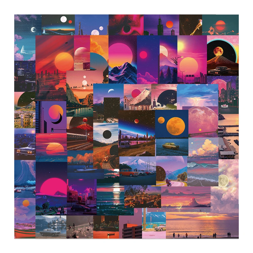 

10/30/50PCS Cartoon Sunset Illustration Creative Doodle Stickers Refrigerator Skateboard Luggage Laptop Computer Wholesale