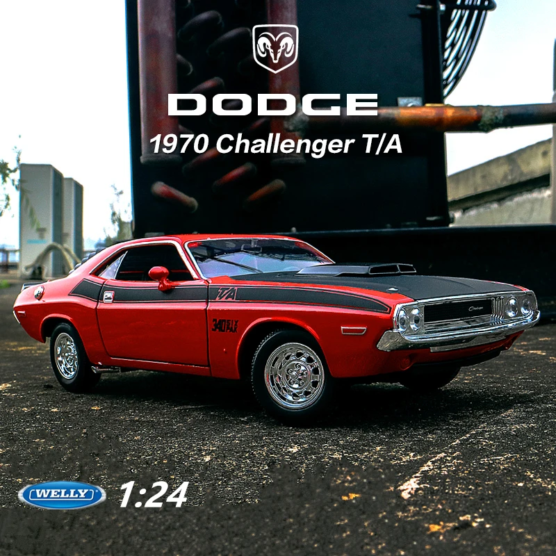 

WELLY 1:24 1970 DODGE Challenger T/A Muscle Car Alloy Model Diecast Metal Toy Sports Car Model High Simulation Children Toy Gift
