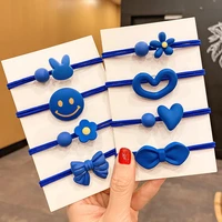 wholesale 4pc set high elastic rubber band small fresh ponytail blue hair rope suitable for girls