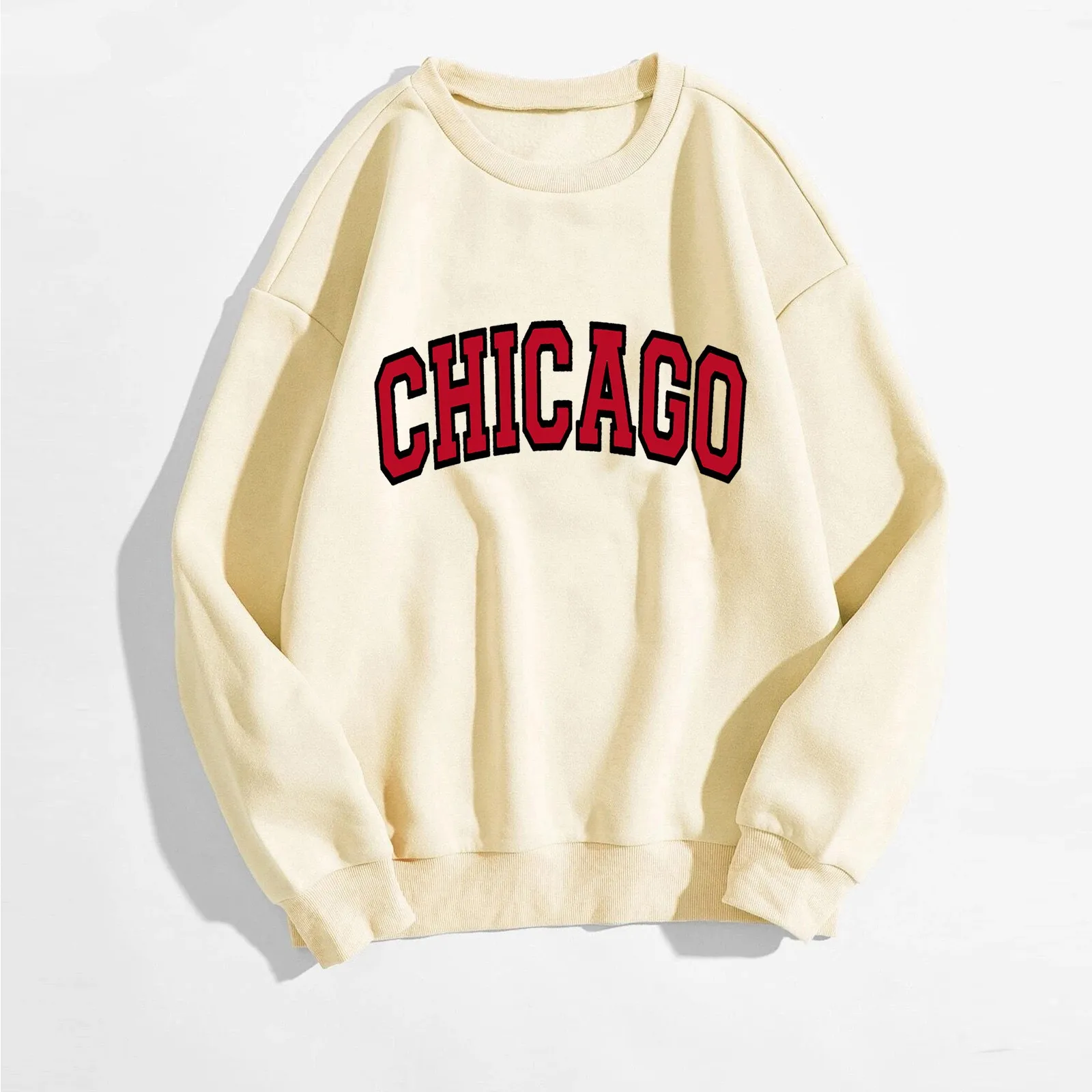 

Women Hoodies Chicago Print Crew Neck Hip Hop Loose Sweatshirts Unisex Oversize Harajuku Sportswear Retro Hoodies Pullover Tops