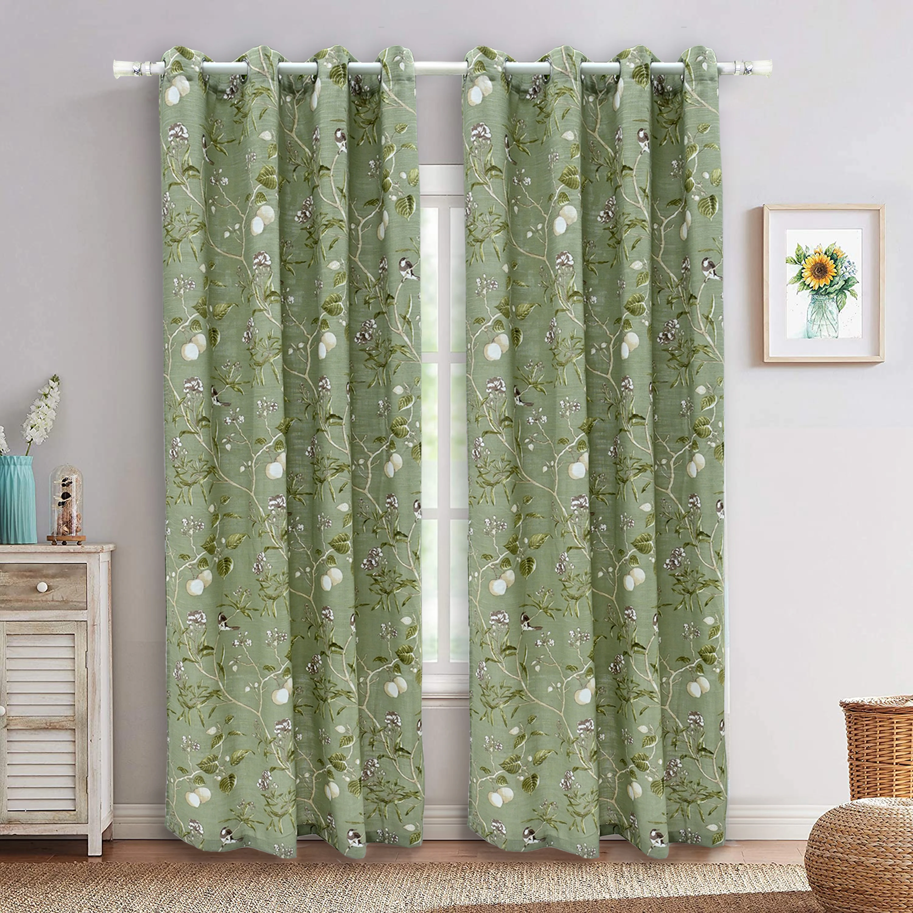 

Pastoral Leaves Print Curtains for Living Room Cartoon Bird Kids Boys Children Customized Cotton Linen Window Drapes WP145D
