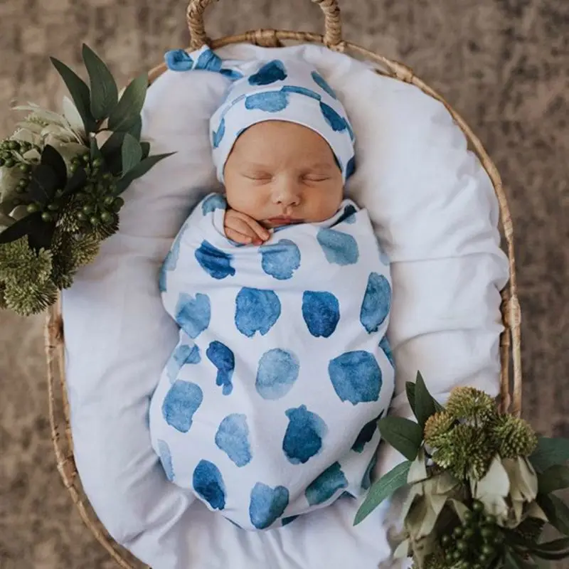 Newborn Blankets Infant Baby Boys Girls Sleeping Bag Swaddle Muslin Wrap+Hat Set  Baby Accessories Newborn Print Blanket images - 6