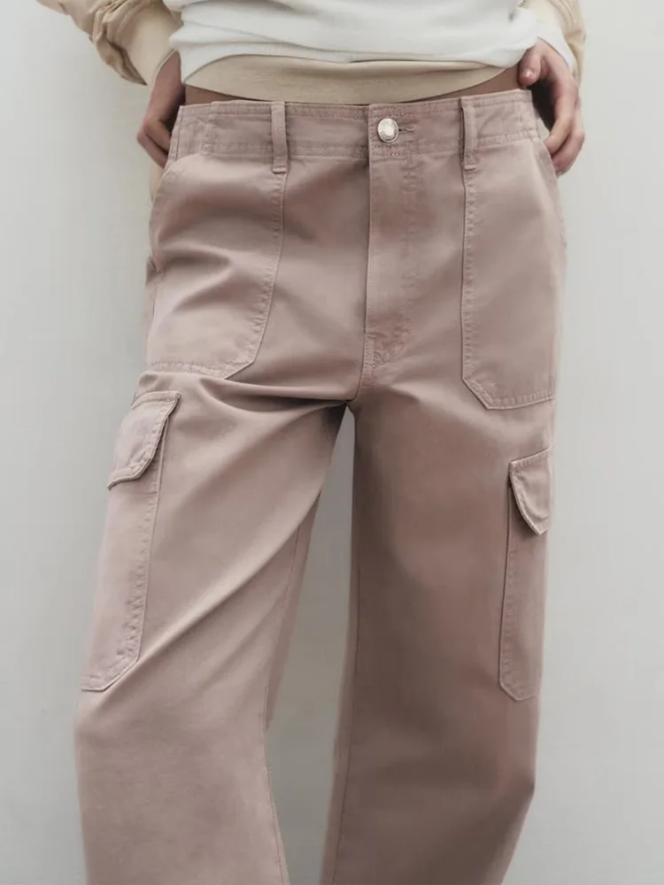 

2023 New Women Spring Cargo Pants Casual Solid Buttons Pockets Female Fashion Street Straight Pant Trousers Clothing