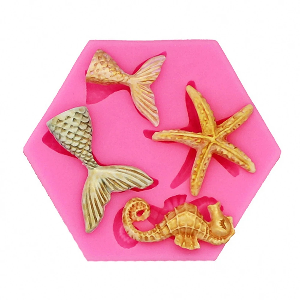 

Silicone Cake Mold Marine Life Mermaid Starfish Seahorse DIY Fondant Cake Decorating Tools Silicone Mould Cooking Supplies