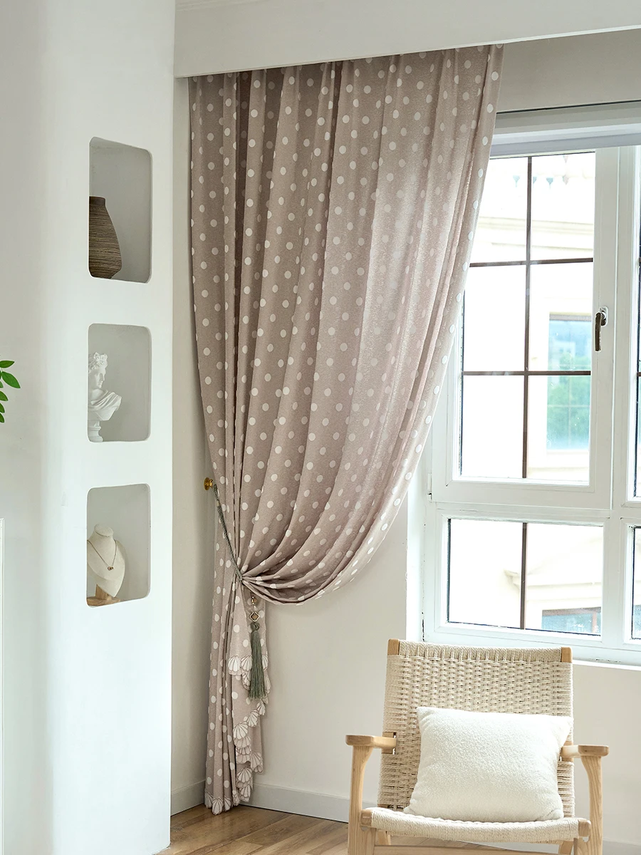 

Polka Dot Cream Living Room Cortinas Decorative Flocking Polka Dot Bedroom Cortina Cute Room Window Curtains Girls Curtain 커튼 IG