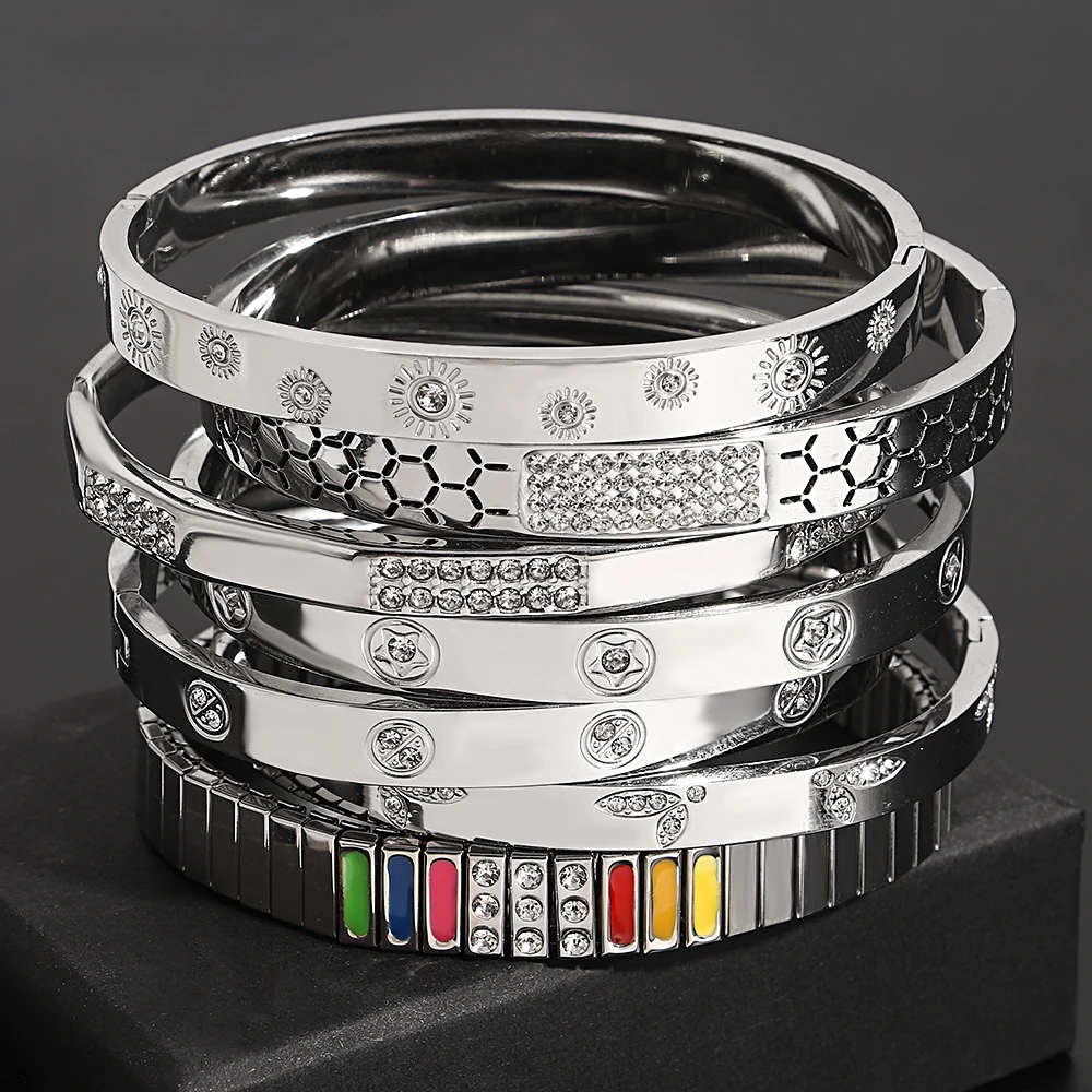 Flashbuy серебряный цвет минимализм инкрустация стразами из нержавеющей стали