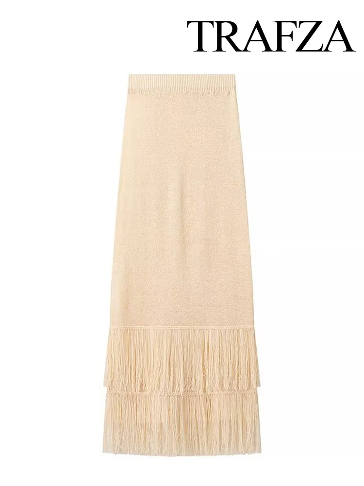 TRAFZA Осенний женский модный комплект из 2 предметов вязаный однотонный топ без