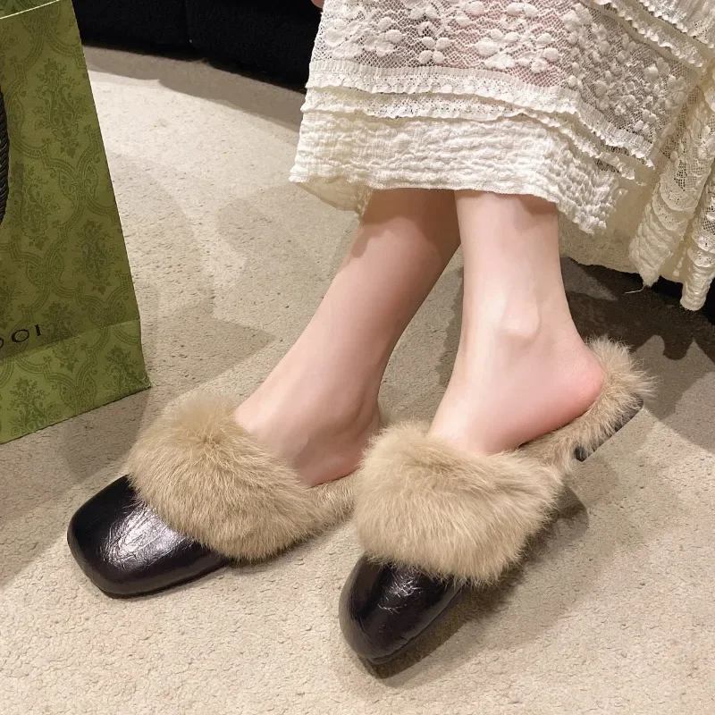 Тапочки женские зимние новинка 2024 удобные меховые тапочки с носком повседневные
