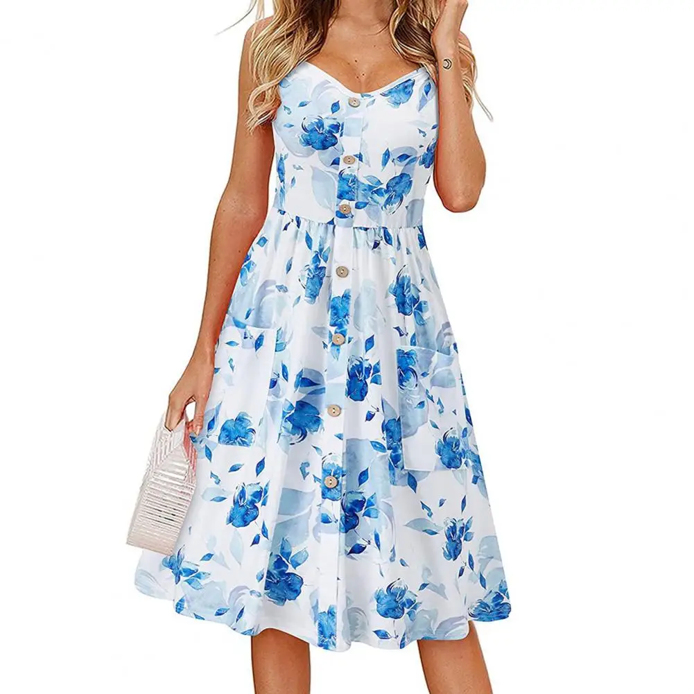 

Soft Fabric Sweet Rich Colors Flower Print Summer Dress Dating Garment