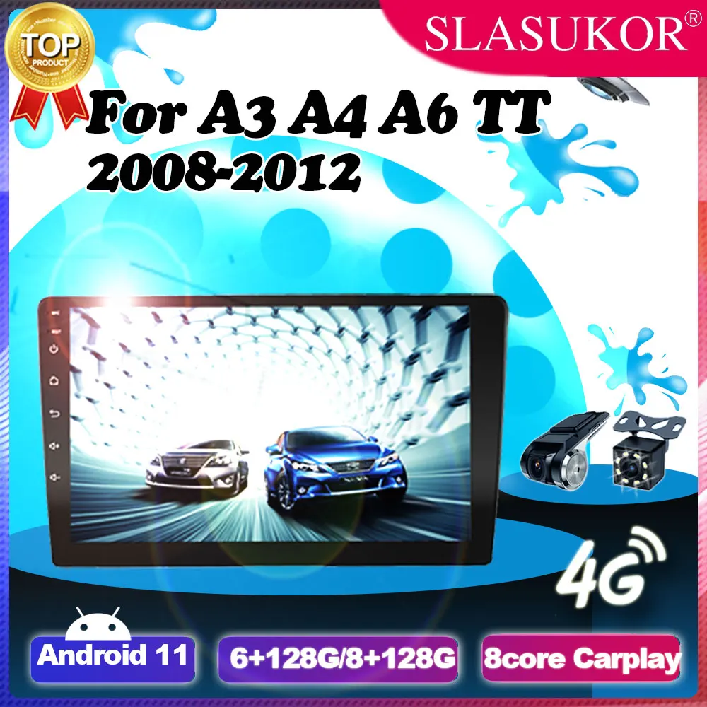 9 дюймовый Android 11 автомобильный радиоприемник для Audi A3 A4 A6 TT 2008 -2012 вентилятор Carplay