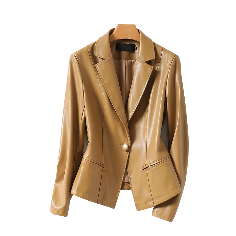 Women Casual Office Blazer Genuine Leather Suit Jacket Sheepskin Coat Female Slim Single Buckle Outerwear Ladies Suit Coat G516